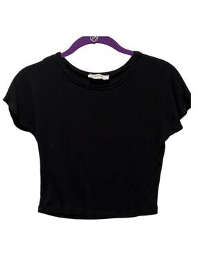 Hashtag Black Ribbed Crop Tee